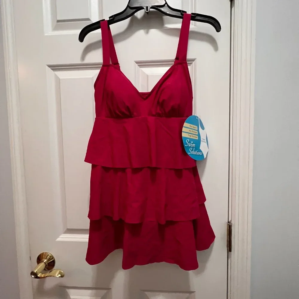 Swim Solutions NWT size 10 red pomegrante swimsuit - Picture 6 of 6